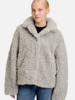 Amber & June Damen Plüschjacke in grau light stone