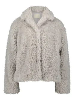 Amber & June Damen Plüschjacke in grau light stone