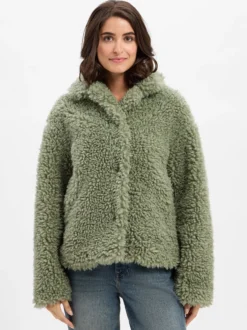 Amber & June Damen Teddyjacke in erbse