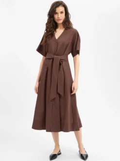 Ambiance Damen Kleid mit Leinen-Anteil in schoko