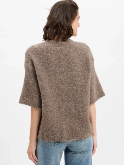 american vintage Damen Kurzarm-Pullover mit Alpaka-Anteil - Zolly in taupe