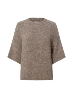 american vintage Damen Kurzarm-Pullover mit Alpaka-Anteil - Zolly in taupe