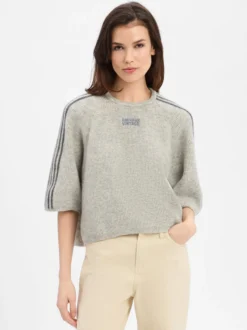 american vintage Damen Strickpullover in hellgrau anthrazit