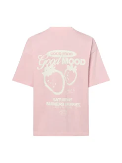 Another Cotton Lab Damen T-Shirt - Good Mood in rosa weiß