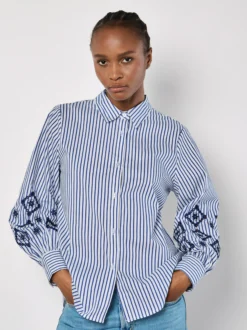 Apricot Damen Bluse in blau weiß - Ärmel: langarm