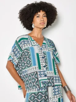 Apricot Damen Bluse in mehrfarbig blau - Ärmel: kurzarm