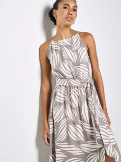 Apricot Damen Maxikleid in taupe weiß - Länge: lang