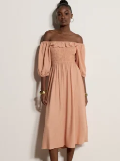 Apricot Damen Midikleid in aprikot - Ausschnitt: Karree