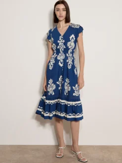Apricot Damen Midikleid in blau weiß - Länge: lang