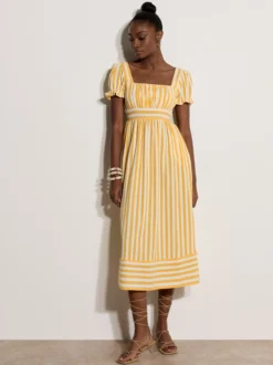 Apricot Damen Midikleid in gelb weiß - Länge: midi
