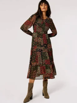 Apricot Damen Midikleid in grün - Länge: midi