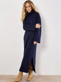 Apricot Damen Midikleid in marine - Länge: midi