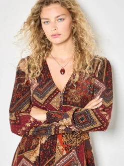 Apricot Damen Midikleid in rosenholz - Länge: midi