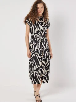 Apricot Damen Midikleid in schwarz beige - Länge: midi