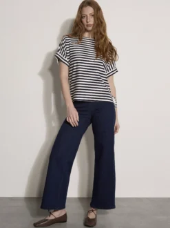 Apricot Damen Shirt in blau weiß - Ausschnitt: U-Boot
