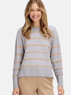 Betty Barclay Damen Strickpullover in hellgrau braun