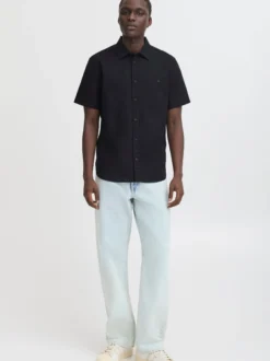 BLEND Herren Kurzarmhemd - BHBay Linen in schwarz