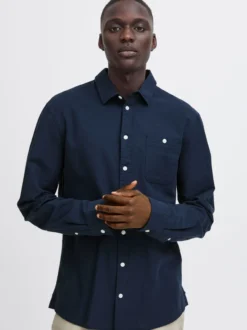 BLEND Herren Langarmhemd - BHSHIRT in blau