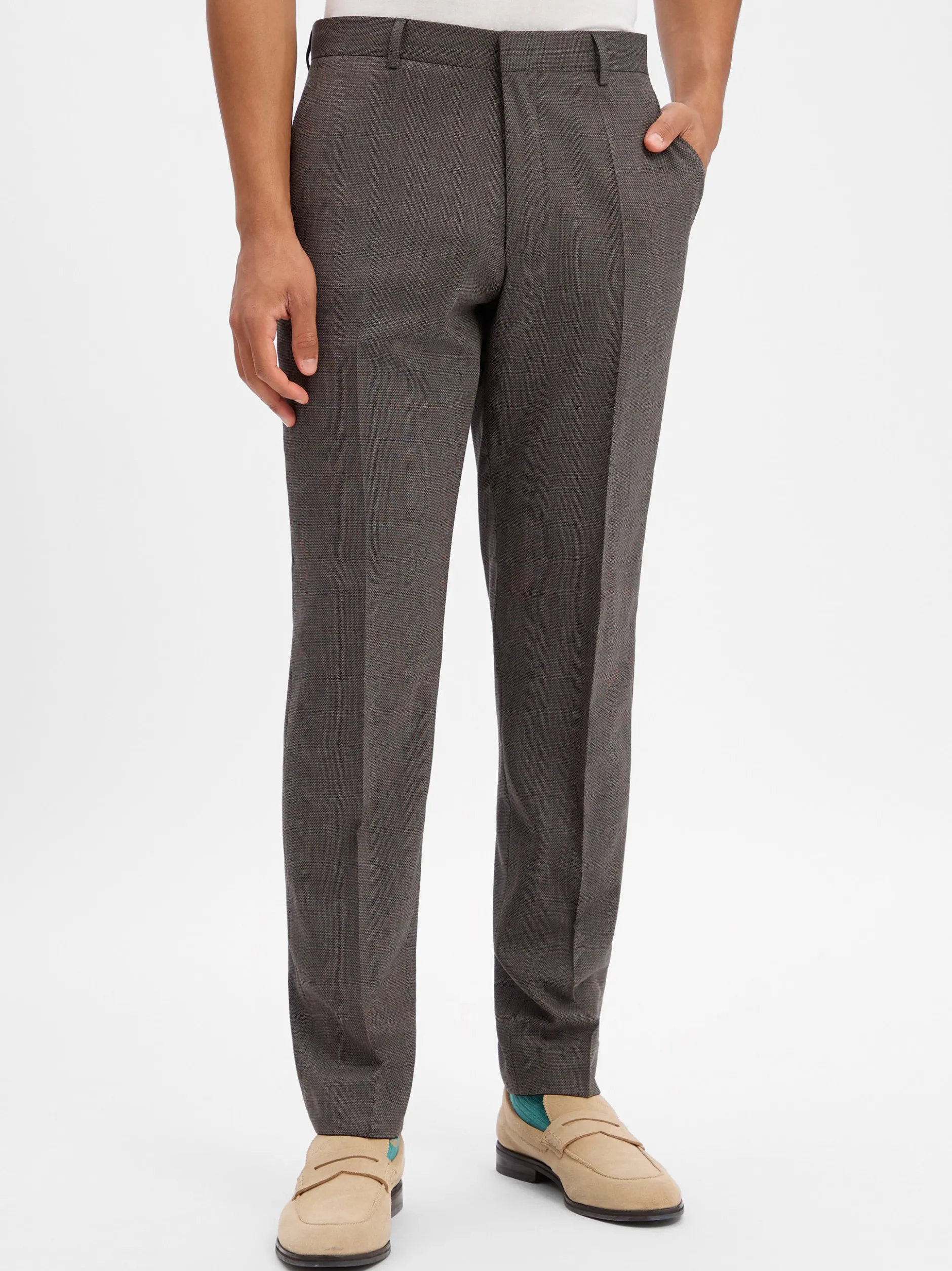 BOSS Herren Baukasten-Hose mit Schurwoll-Anteil - H-Leon-MM-C-NF in schlamm