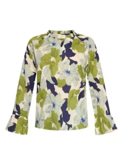 Cartoon Damen Bluse in grün weiß