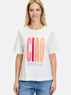 Cartoon Damen Printshirt in weiß mehrfarbig