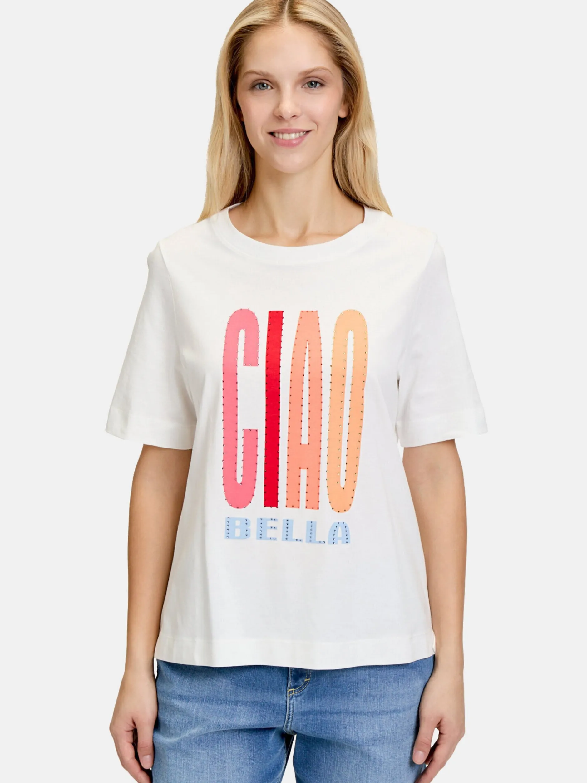 Cartoon Damen Printshirt in weiß mehrfarbig