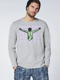 Chiemsee Longsleeve in grau - Ausschnitt: Rundhals