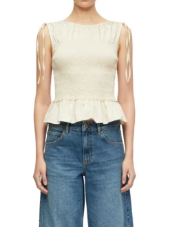 comma Damen Blusentop in sand beige - Ärmel: ohne Arm