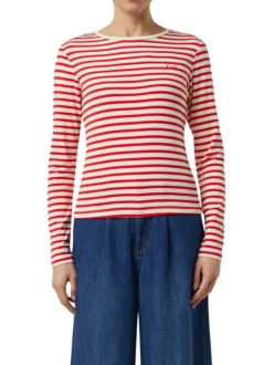 comma Damen Langarmshirt in rot beige - Ärmel: langarm