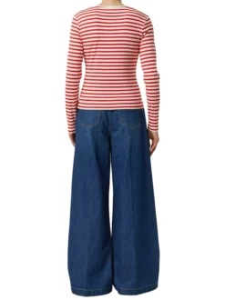 comma Damen Langarmshirt in rot beige - Ärmel: langarm