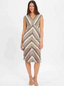 comma Damen Sommerkleid in beige weiß - Ärmel: ohne Arm
