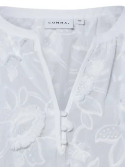 comma Damen Spitzenbluse in weiß - Ärmel: 3/4 Arm
