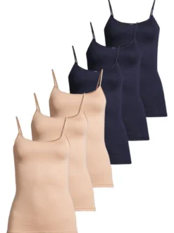con-ta Damen Spaghetti Top - 6er Pack Modal in blau