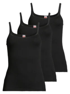 con-ta Damen Unterhemd - 3er Pack Feinripp in schwarz