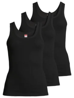 con-ta Damen Unterhemd - 3er Pack Feinripp in schwarz