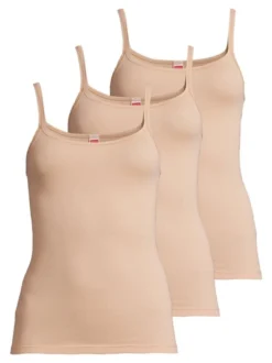 con-ta Damen Unterhemd - 3er Pack Feinripp in beige