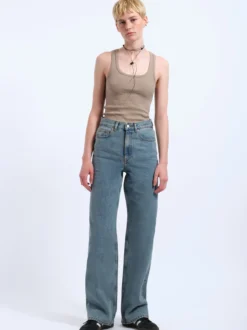 Dr. Denim Damen Jeans – Echo High Straight in light stone