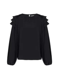 Dreimaster Damen Bluse in schwarz - Ausschnitt: Rundhals