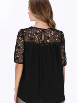 Dreimaster Damen Bluse in schwarz - Ausschnitt: Rundhals