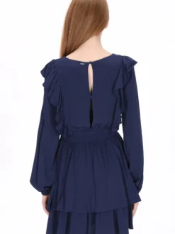 Dreimaster Damen Kleid in blau - Ausschnitt: Rundhals