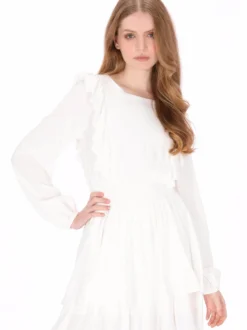 Dreimaster Damen Kleid in weiß - Ausschnitt: Rundhals