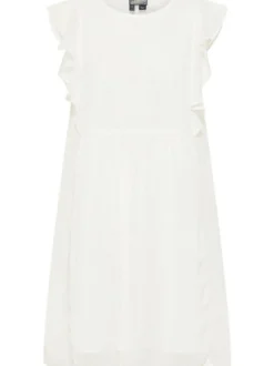 Dreimaster Damen Midikleid mit Rüschen in weiß