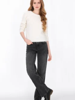 Dreimaster Damen Pullover in weiß - Ausschnitt: Rundhals