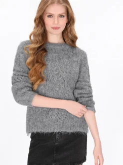 Dreimaster Damen Pullover in grau - Ausschnitt: Rundhals