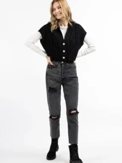 Dreimaster Damen Strickweste in schwarz