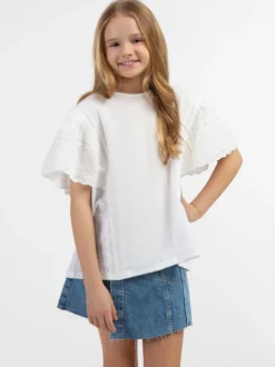 Dreimaster Mädchen Blusenshirt mit Spitze in weiß