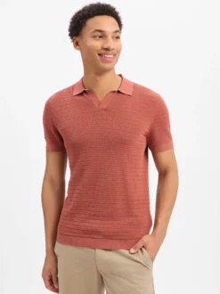 Drykorn Herren Strick-Poloshirt in cognac rot