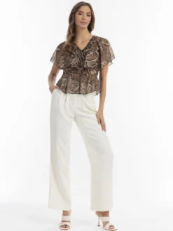 Faina Damen Bluse in beige - Ausschnitt: V-Ausschnitt