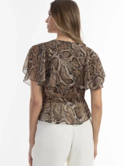 Faina Damen Bluse in beige - Ausschnitt: V-Ausschnitt