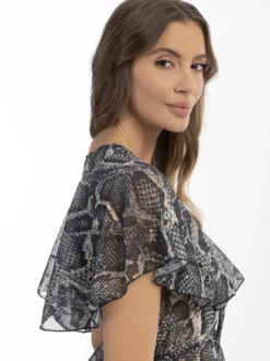 Faina Damen Bluse in schwarz - Ausschnitt: V-Ausschnitt
